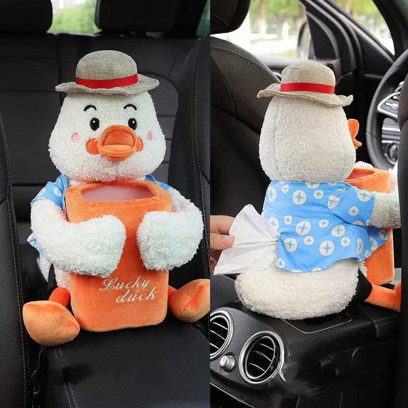 Plush car tissue box trash can in pink, two-in-one design for general motors vehicles