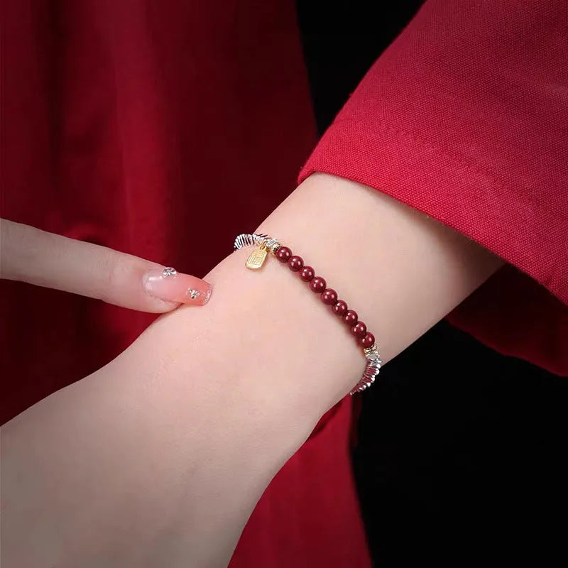 Silver electroplated couple bracelet with geometric round beads on copper, 16 cm length
