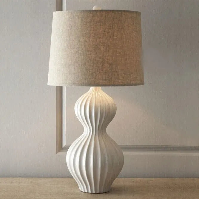 American country ceramic table lamp with fabric shade measuring 36cm diameter by 62cm height