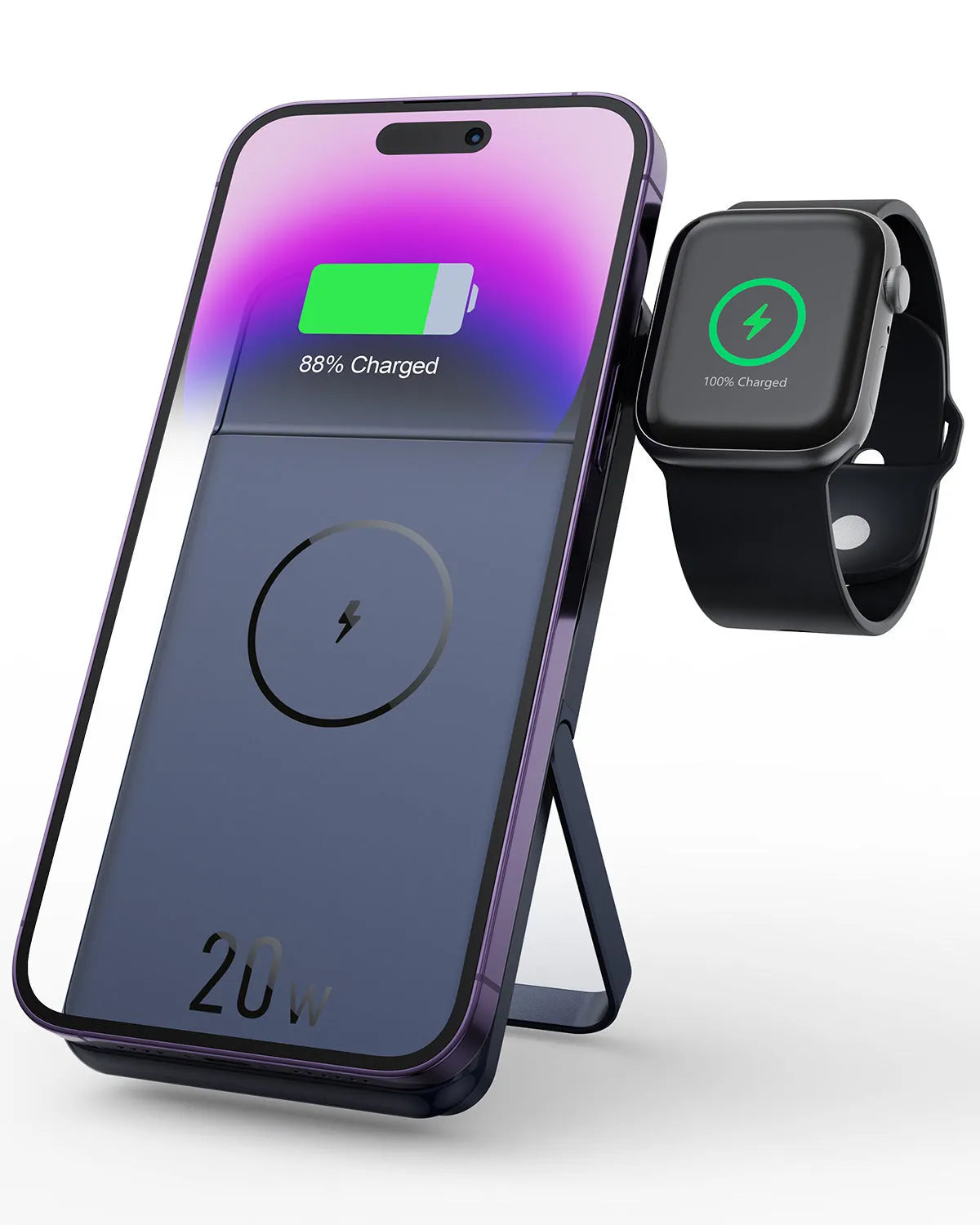 Black industrial-style magnetic wireless power bank with 10000mAh capacity