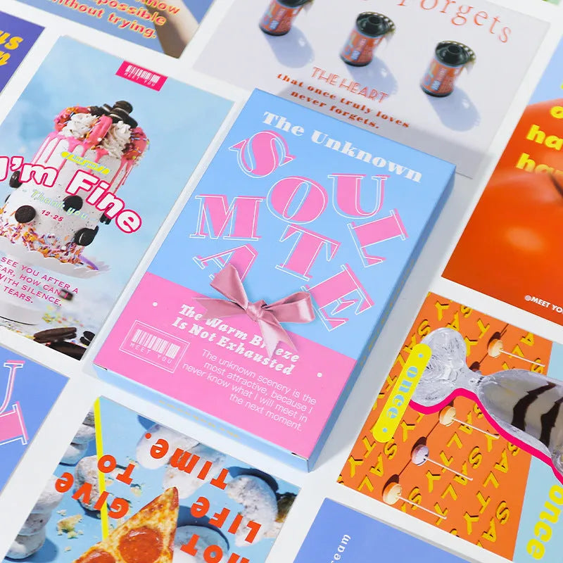 Box of fresh style printed postcards showing the Time Not Arrived and Warm Wind Not Exhausted design models.