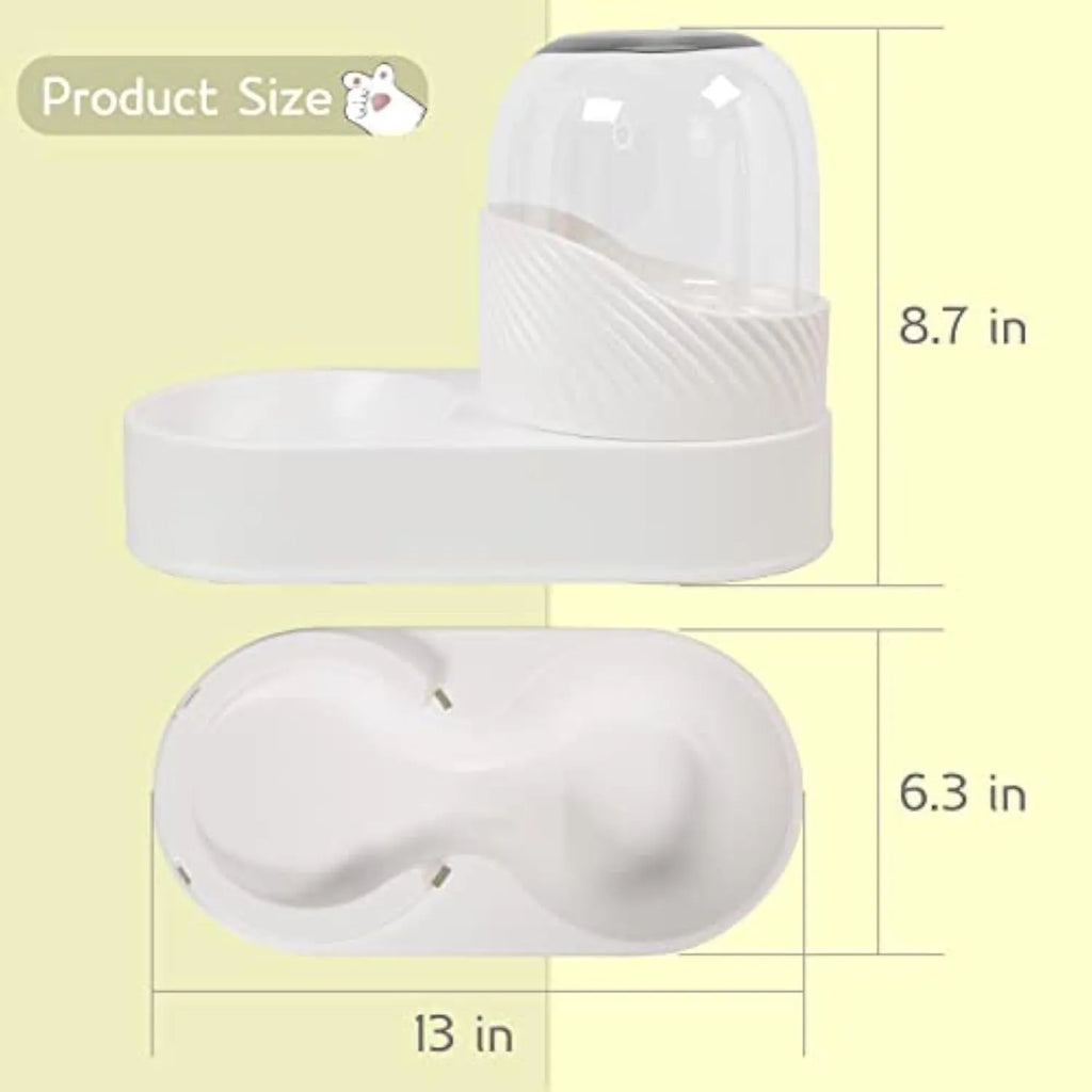 White wave-shaped automatic cat feeder and water dispenser set with 2-litre capacity.