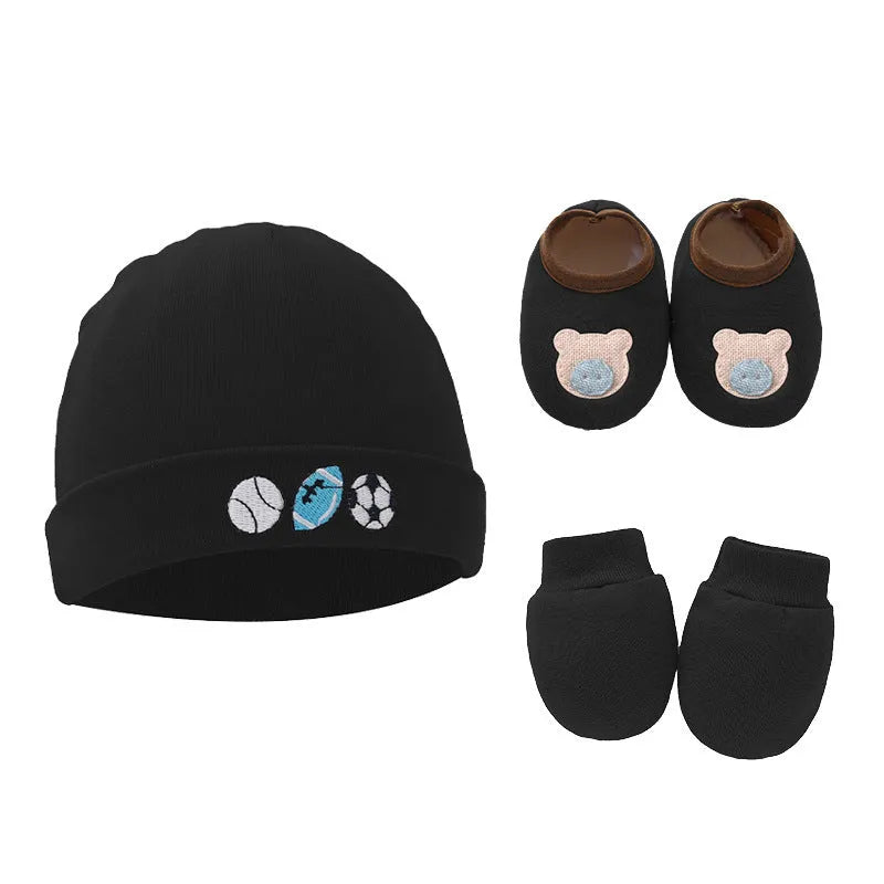 Baby cotton gloves and foot cover set with a pullover cap in multiple colour options