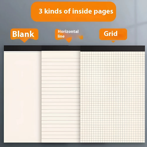 A5 and B5 writing pads notebook with tear-away pages in grid, lined, and blank paper styles.