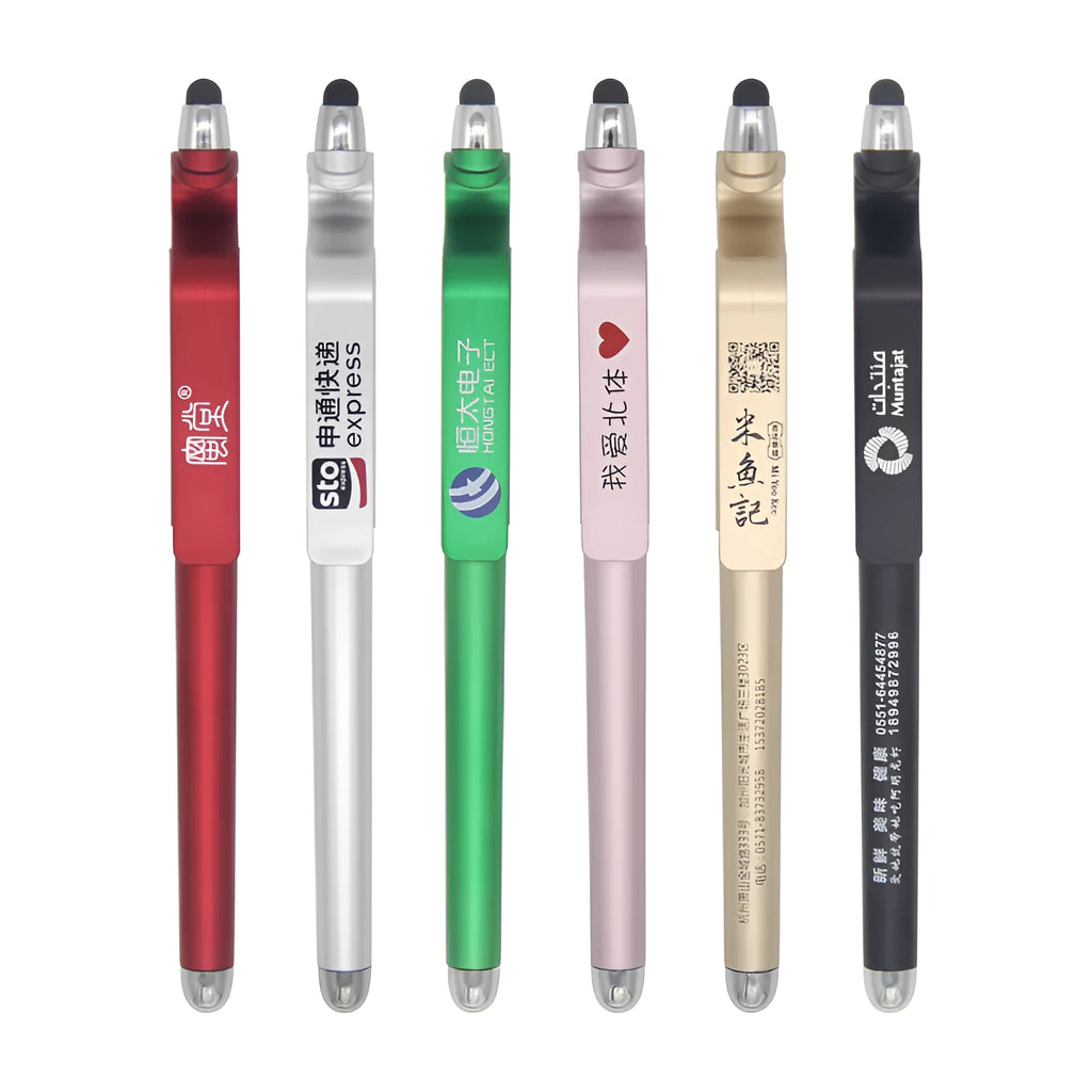 Black multifunctional mobile phone holder touch screen pen with 0.5mm tip and integrated stand function