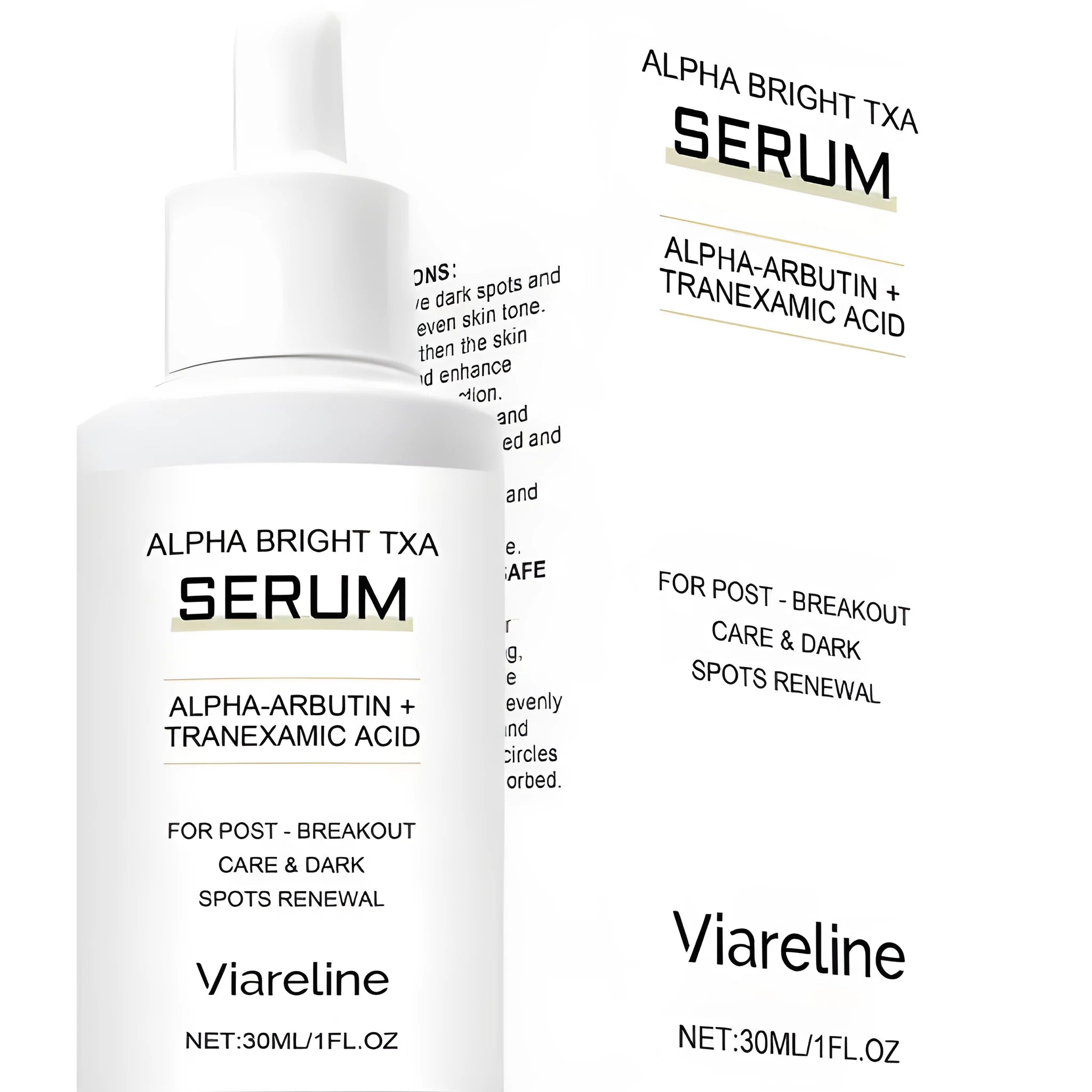 30ml bottle of acne and spot removing liquid with tranexamic acid and alpha arbutin
