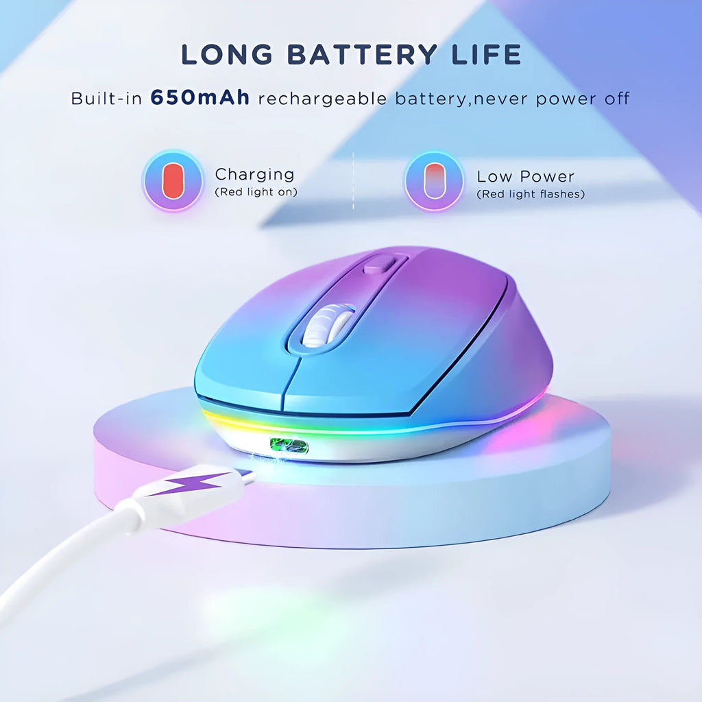 Ultra-lightweight 24g wireless rechargeable mouse in assorted colours on a desk