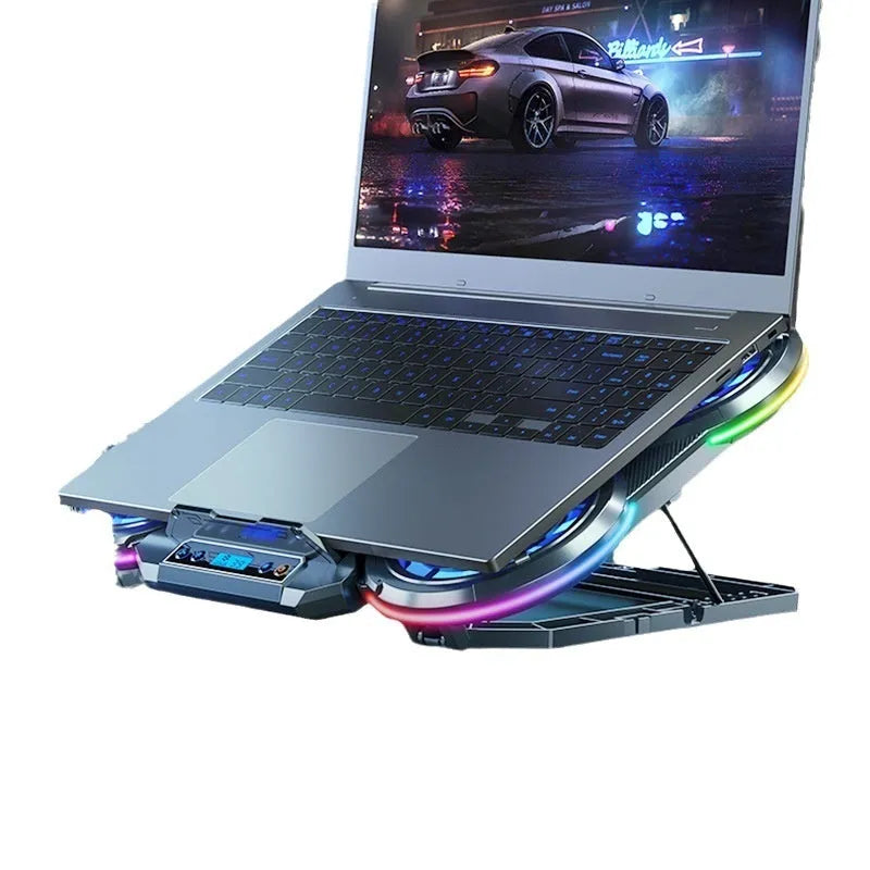 Black laptop cooler with 4-core fan, semiconductor cooling, RGB lighting, 410 x 296 x 40 mm, 1 m cable