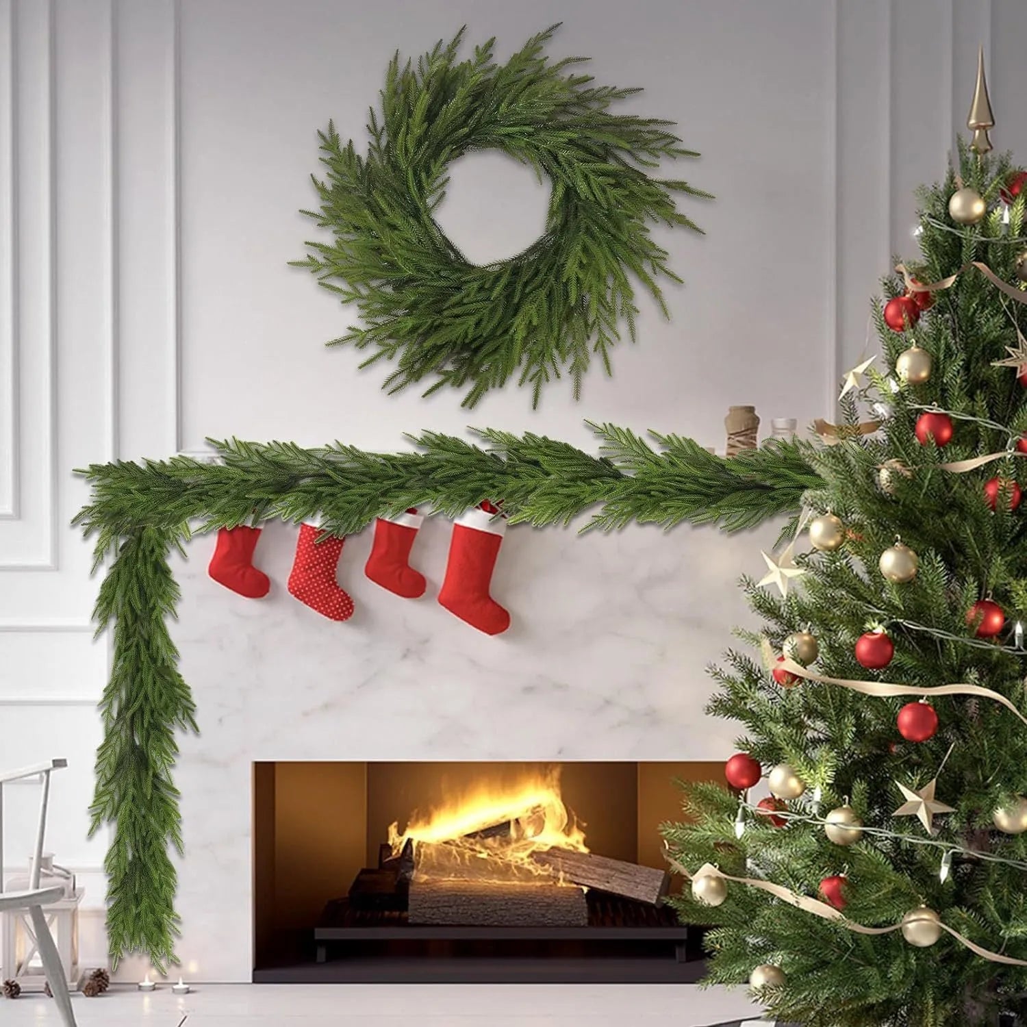 60cm plastic PE front door garland in American country style with multiple leaf density options