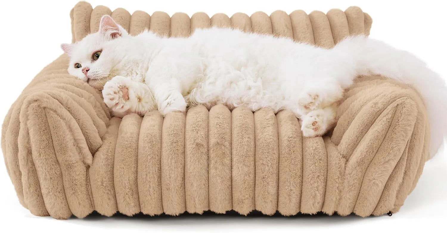 Bedsure corduroy fleece cat couch pet sofa with removable cover in beige colour
