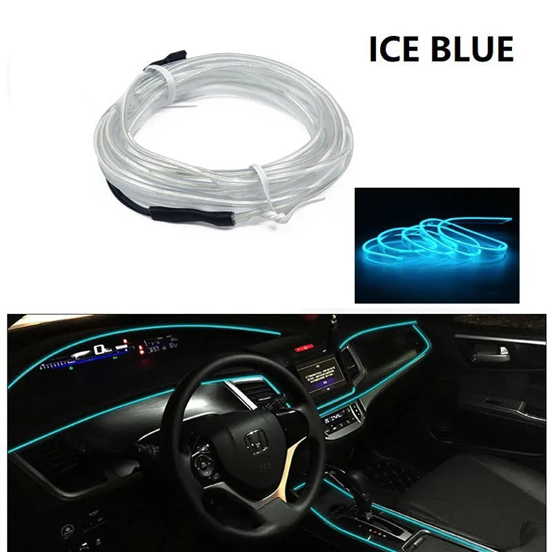 Six-metre long USB-powered LED light cable for car interior ambient lighting in multiple colour options
