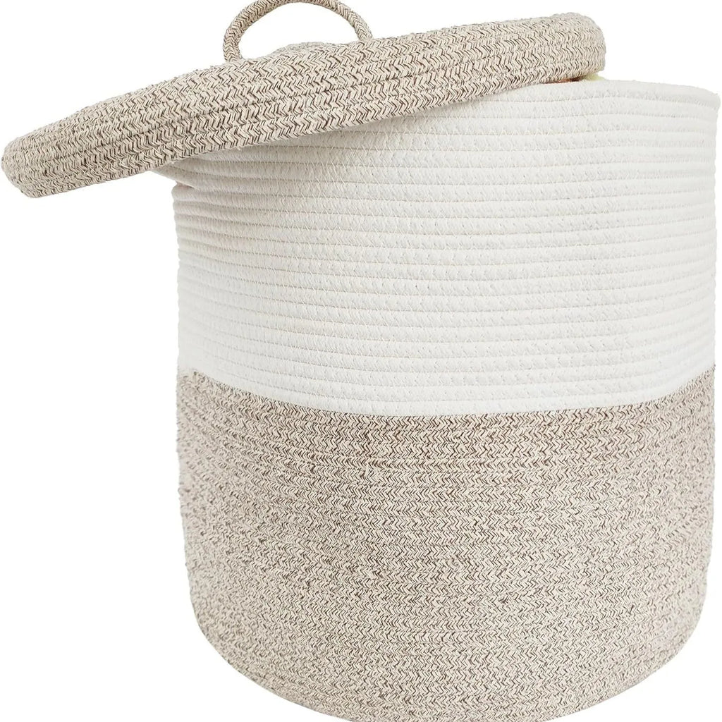 European style cotton string laundry basket extra large with lid in coffee colour series