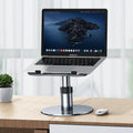 Silver aluminium car laptop stand with adjustable height and rotating base