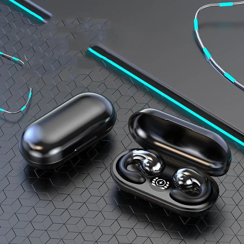 Wireless Bluetooth sports headphones with ear clip design in five colour options.