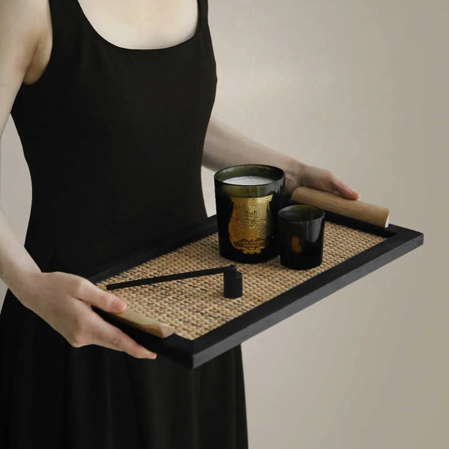 Pine wood dining tray with compartment design for organised serving, shown in large and small size options