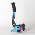 Linear handbrake for PC sim racing in red, black, or blue, compatible with Logitech and Thrustmaster wheels.