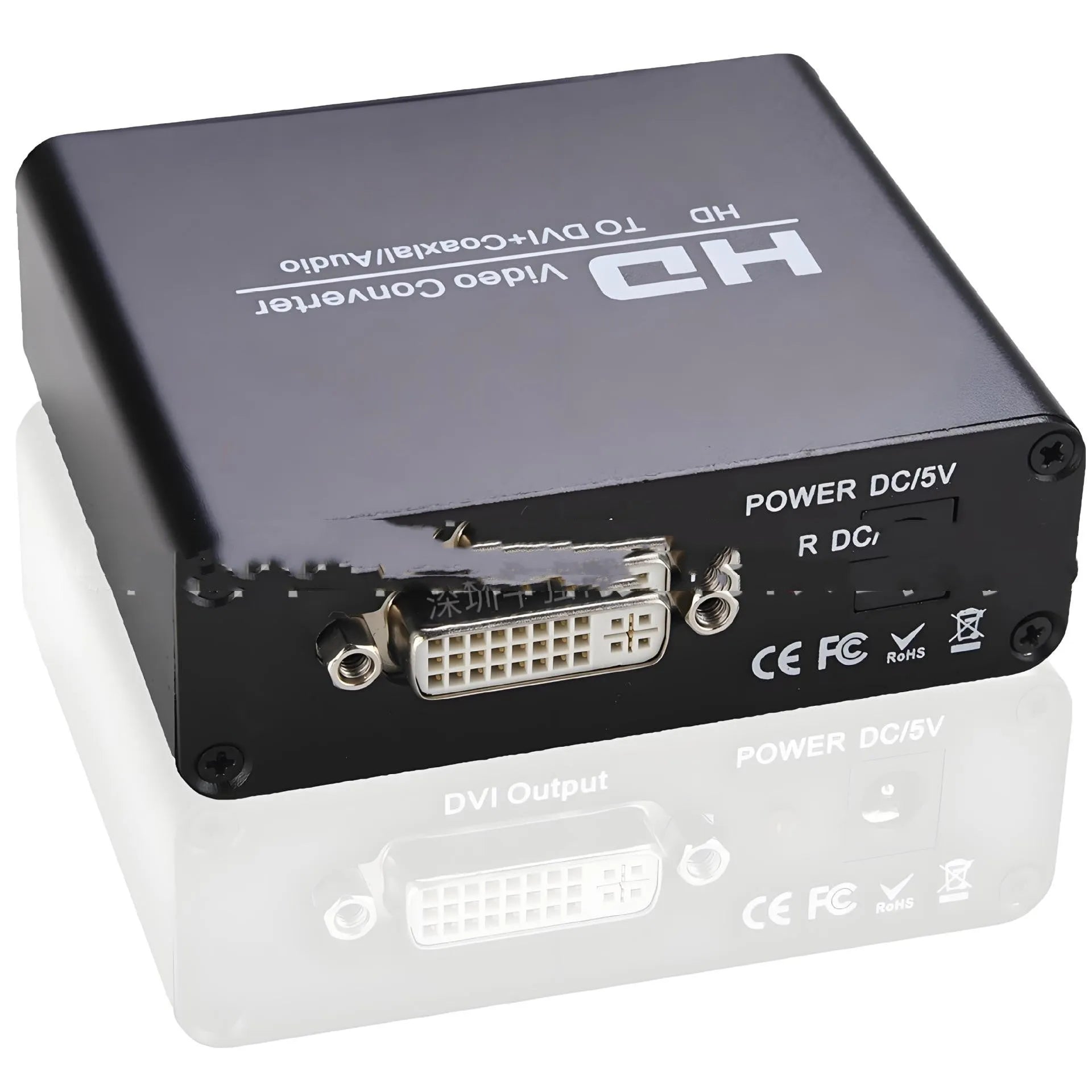 Black HDMI to DVI video converter with coaxial audio output and a 1.5-metre long cable