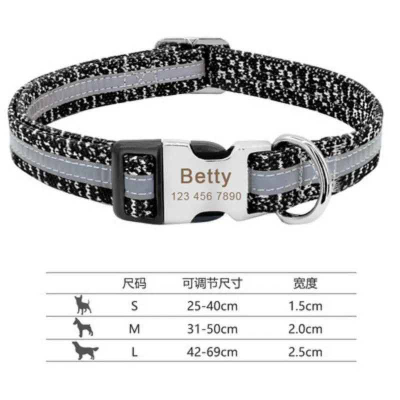 Adjustable nylon dog collar with quick-release buckle in black, green, and rose red