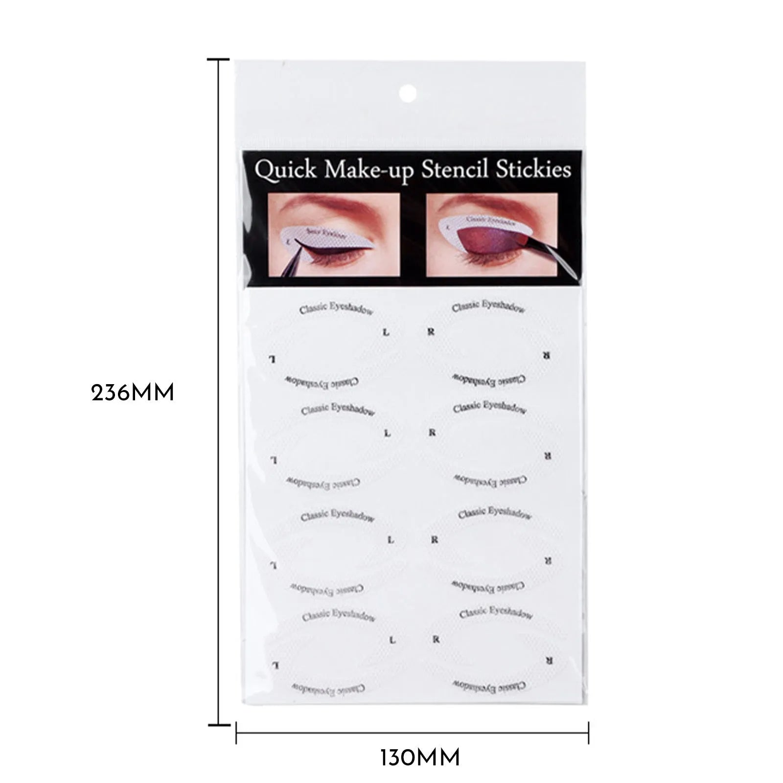 Set of four flexible reusable eyeliner and eyeshadow makeup stencil templates on a pink background