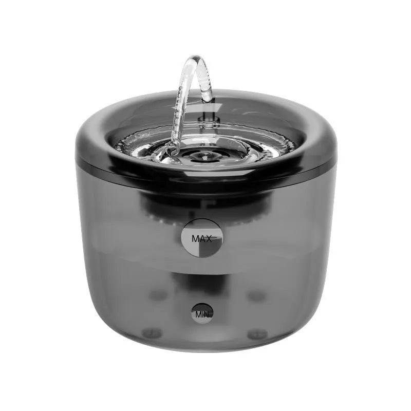 Grey and green pet automatic water fountain with circulating filter and USB power cable