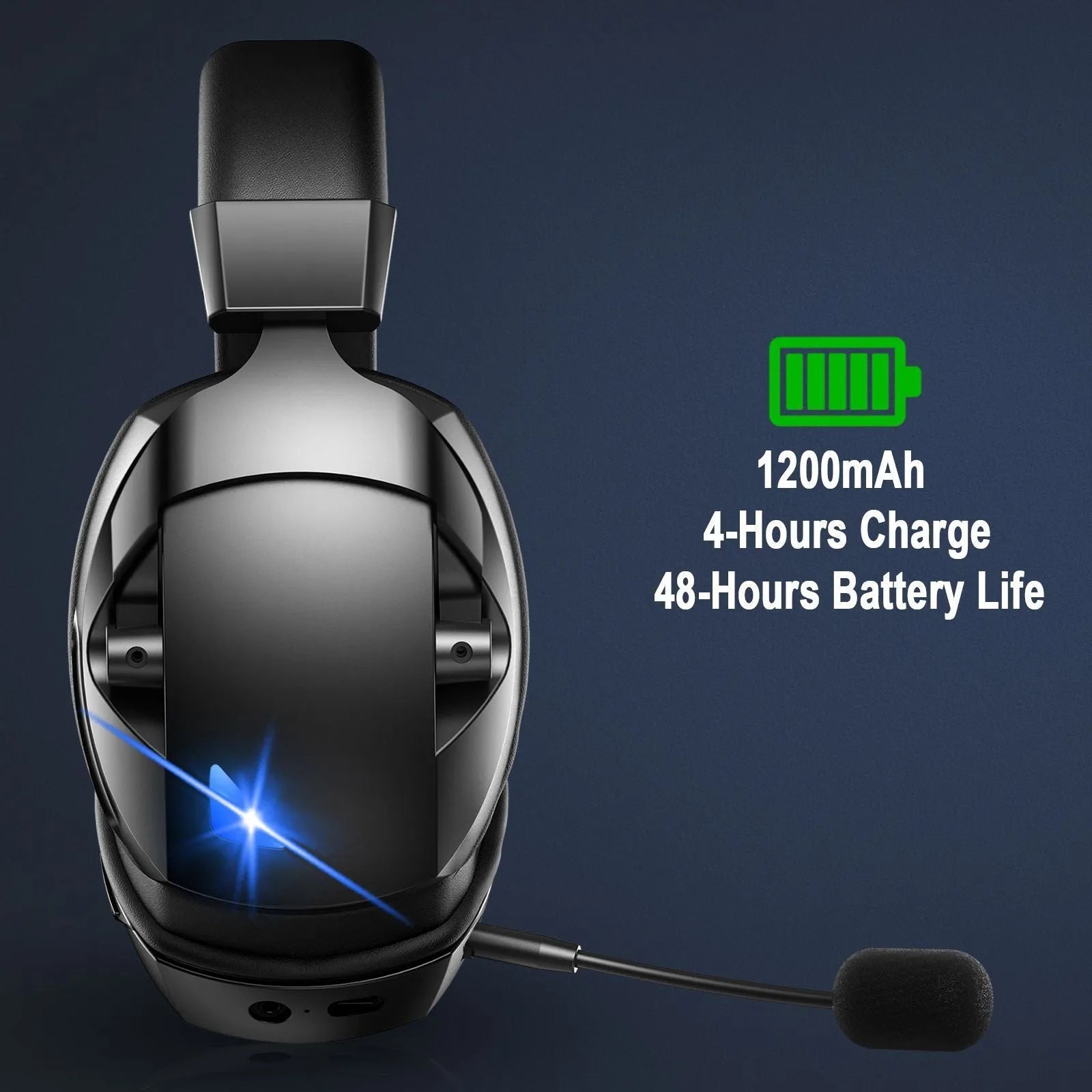 Black over-ear Bluetooth headphones with 2.4G dual-mode for gaming, IPX4 rating, ABS plastic and protein leather construction