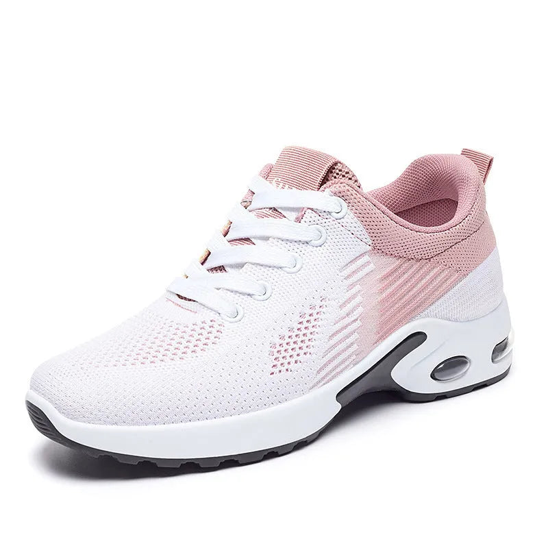 Women's flyknit running shoes in four colours with mesh lining and flat PVC soles