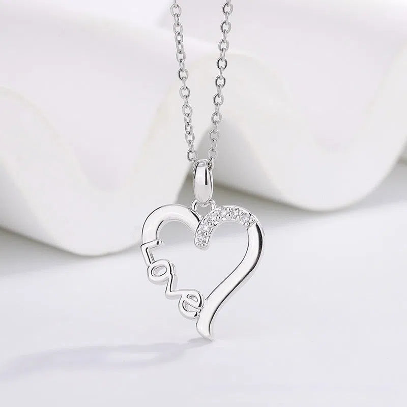 Creative Heart LOVE titanium steel pendant necklace with electroplated white gold finish and copper love heart charm