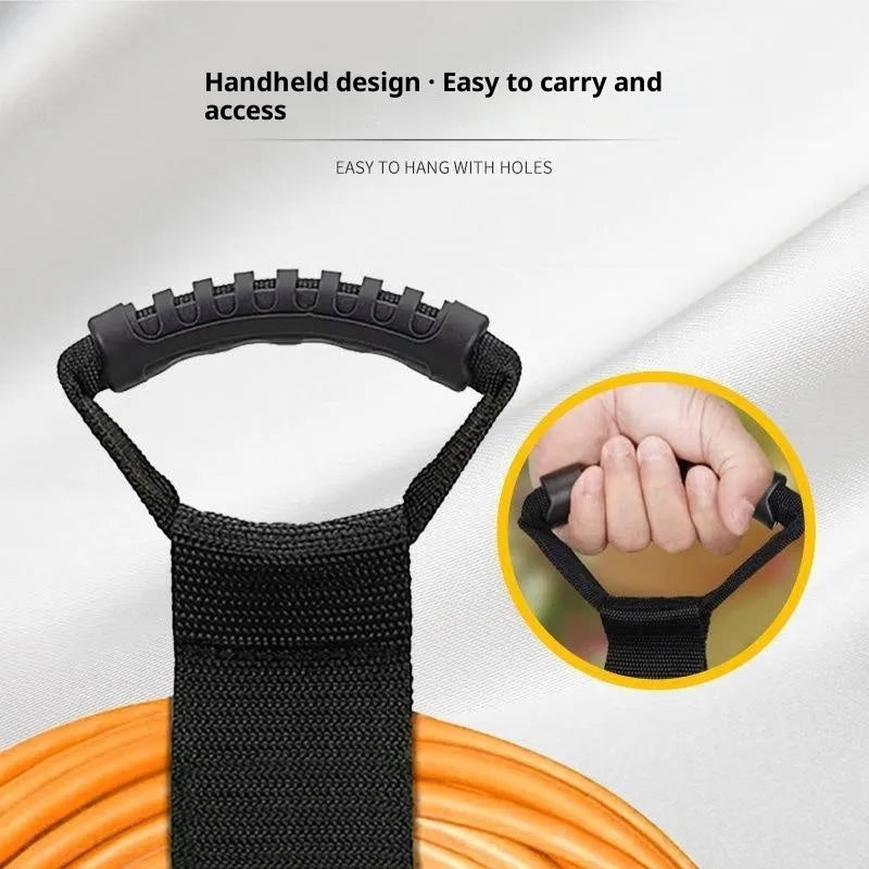 Portable heavy-duty nylon storage strap with Velcro handle in standard colour for outdoor gear organisation