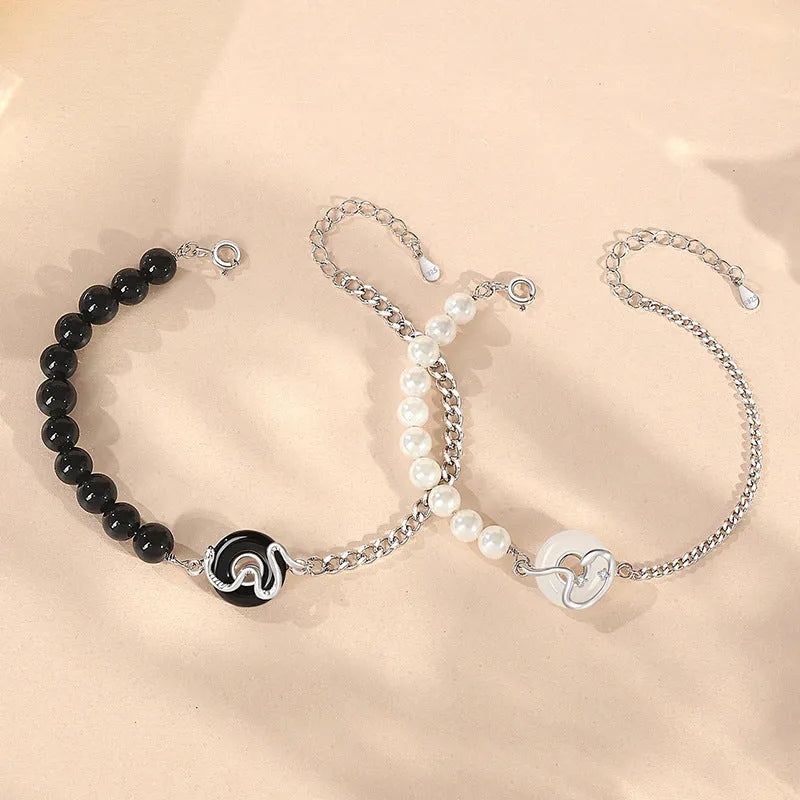 New Chinese style 925 sterling silver couple's bracelet with snake design and safe buckle.