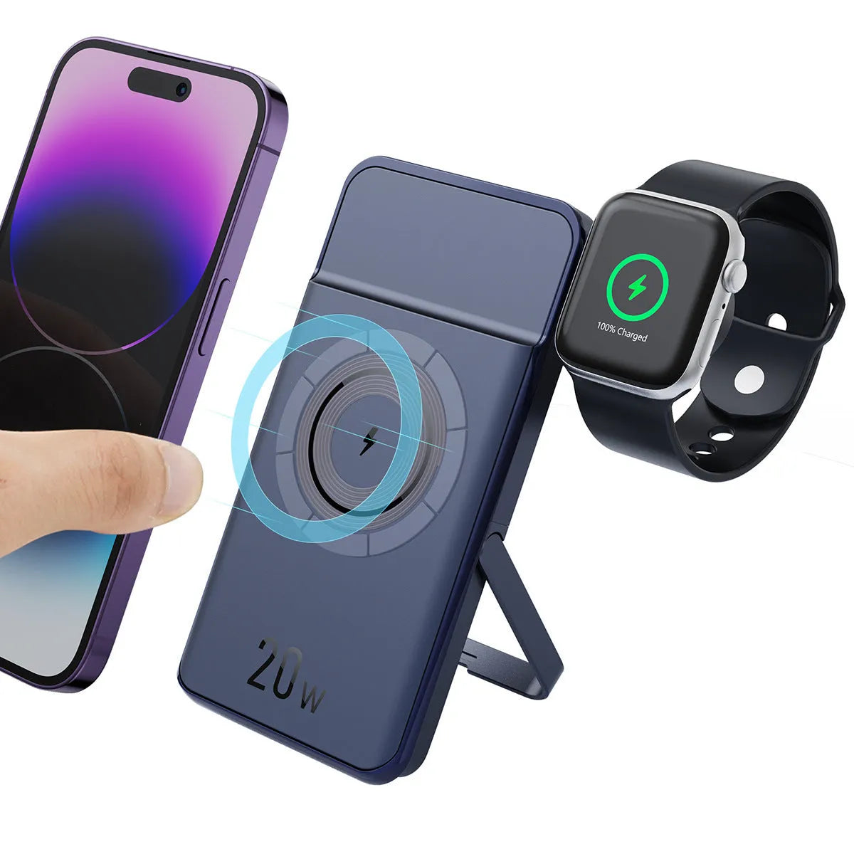 Black industrial-style magnetic wireless power bank with 10000mAh capacity