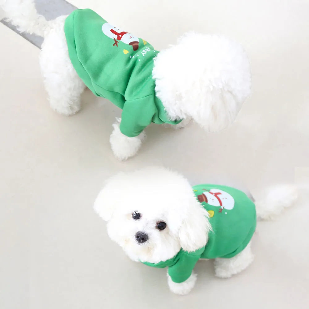 Fleece-lined pet crew neck sweater in red and green Christmas designs, sizes XS to XXL, chest 30-55cm