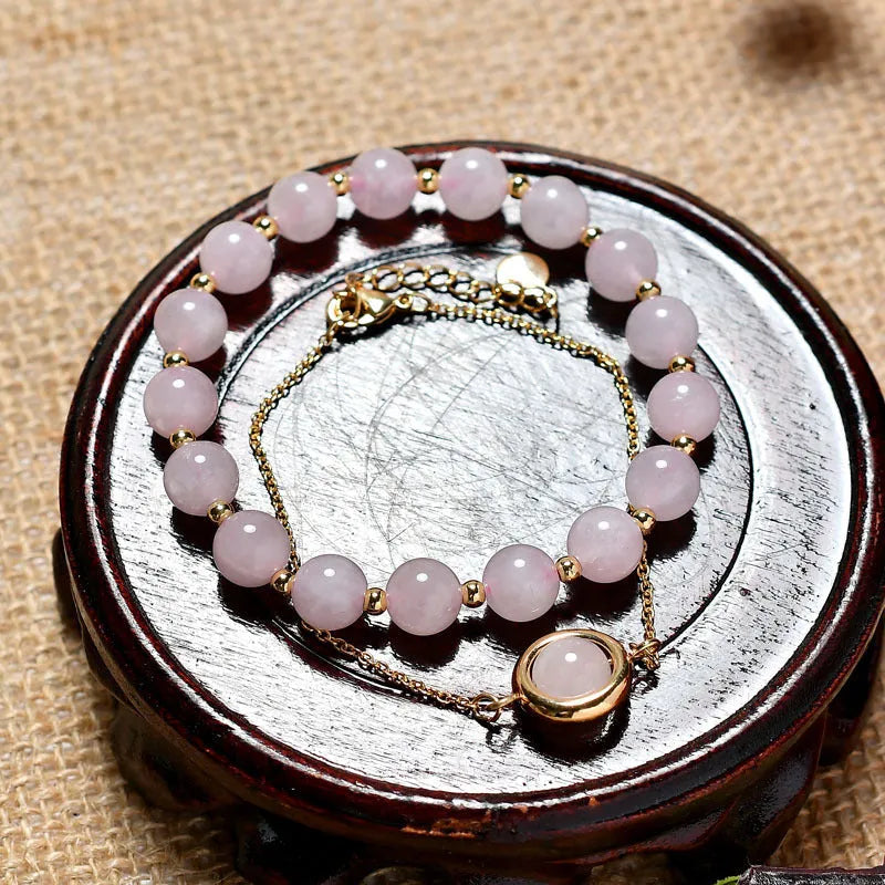 Double-layer women's crystal bracelet with electroplated gold finish and lucky beads on wrist