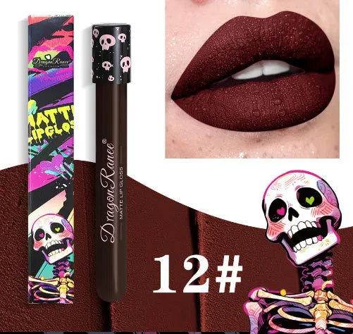 Halloween creative makeup retro matte gold silver lip gloss in skull test tube packaging