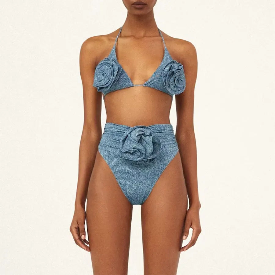 Black decorative one-shoulder hollow cowgirl style one-piece swimsuit for women.