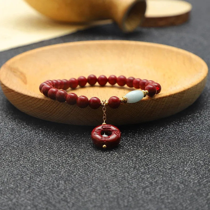 Handmade cinnabar bracelet with fox pendant peace buckle auspicious cloud unisex retro