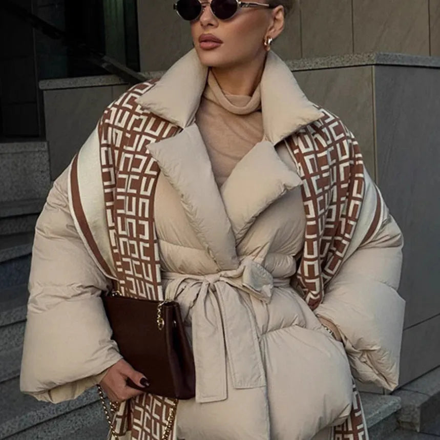 Waist-controlled lace-up lapel long sleeve jacket in black and white, polyester drawstring style