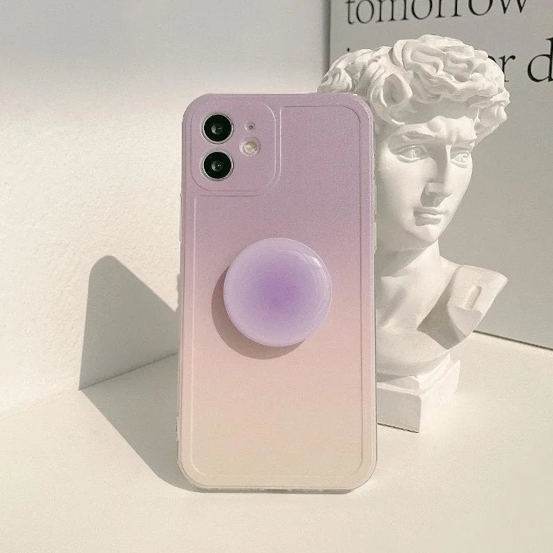 Yellow purple gradient silicone iPhone case with X bracket for multiple models