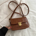 Soft PU leather retro small square handbag in black, brown, dark brown, or light brown.