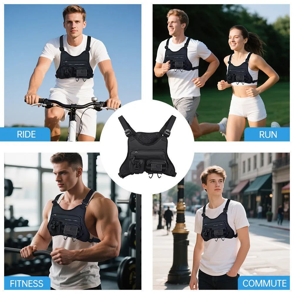 Outdoor sports chest bag in Oxford cloth with vest-style design for cycling