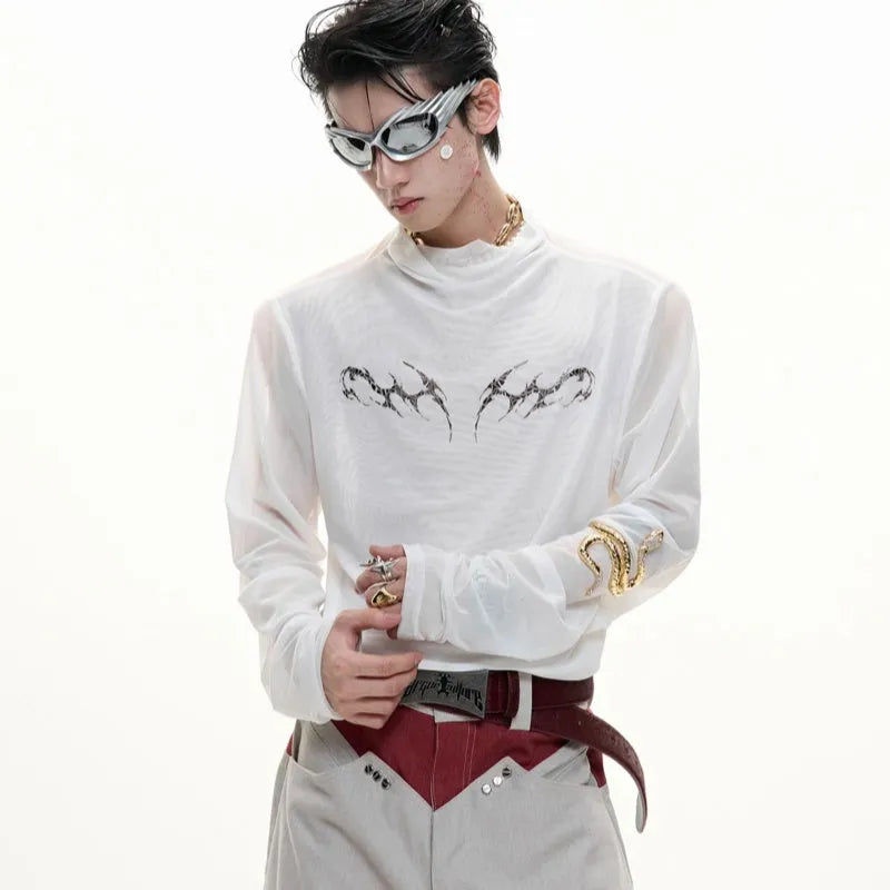 Slim fit long sleeve mesh bottoming shirt in black or white with an ice-feel texture.
