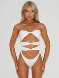 Women's nylon one-piece swimsuit with hollow out design in colour TH43450D1