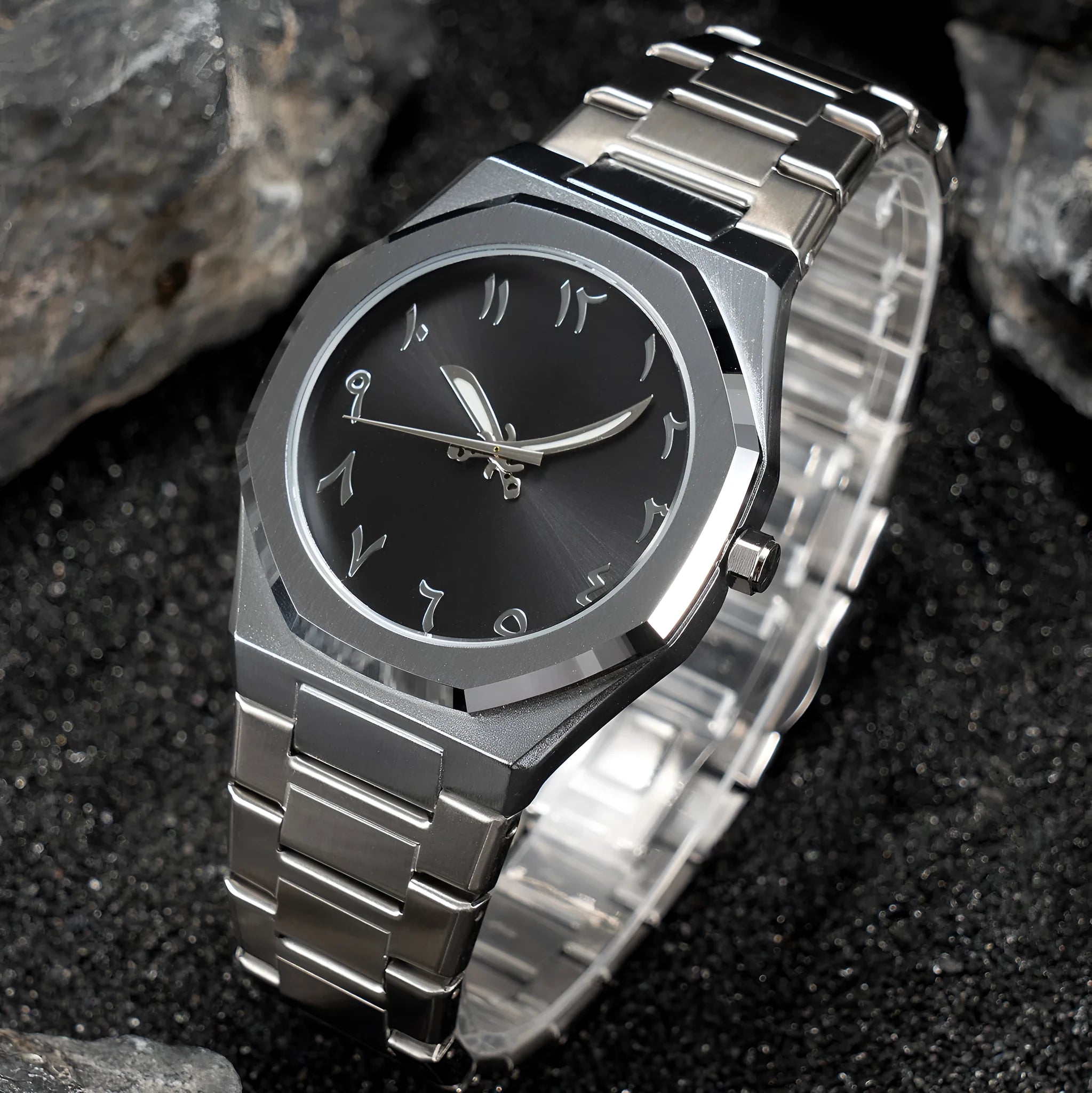Men's business casual watch with steel belt and quartz movement in 10mm thickness