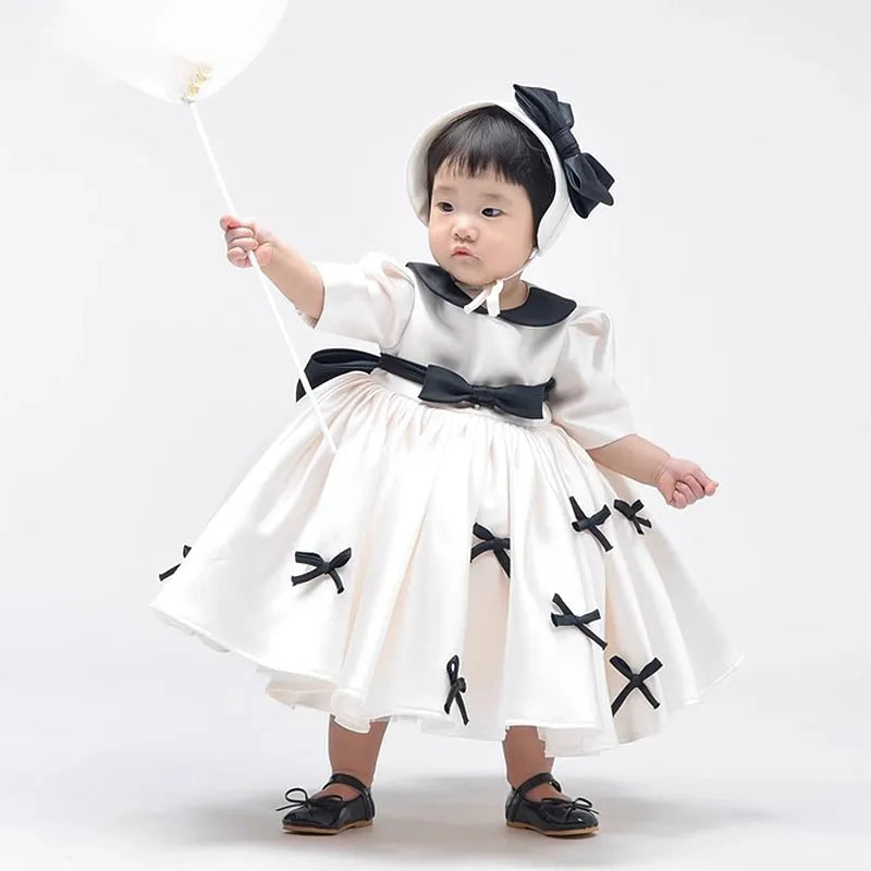 Baby girl princess dress in polyester fiber, available in sizes 80cm to 150cm, two variants without hat
