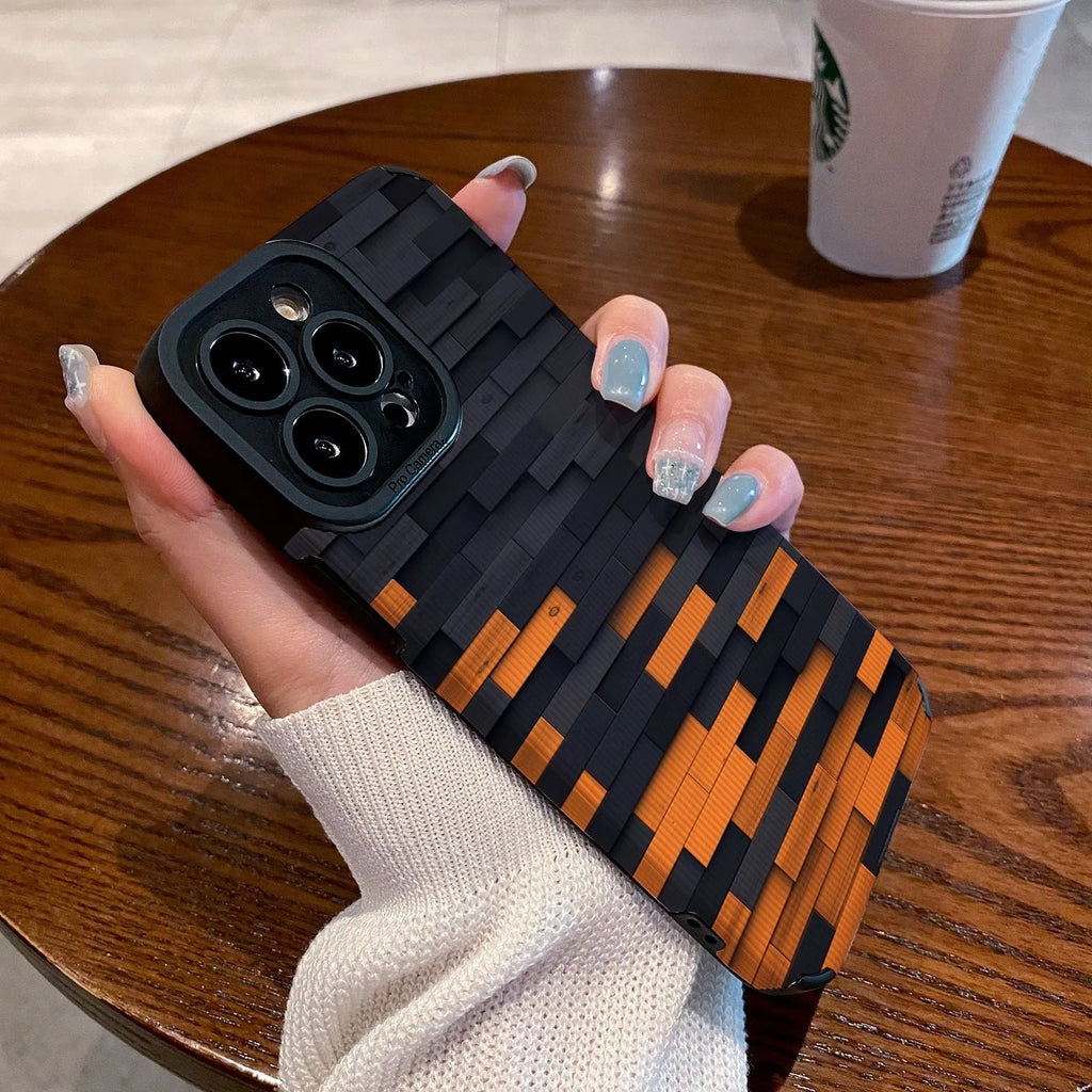 Orange black stitching cartoon phone case for Apple iPhone, all-inclusive soft imitation leather cover