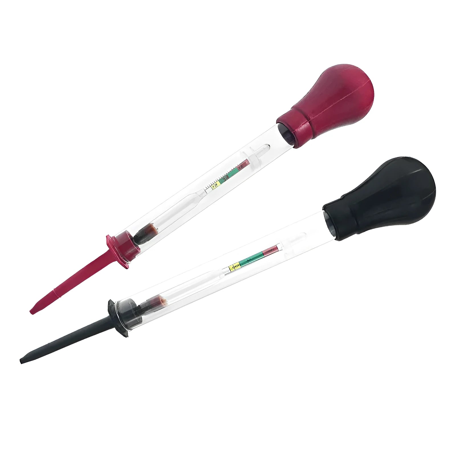Electrohydraulic hydrometer for automotive battery electrolyte density testing with glass construction