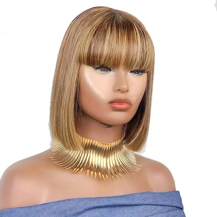 Women's real hair short wig with bangs mechanism in straight style colour P4/27