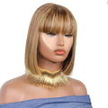 Women's real hair short wig with bangs mechanism in straight style colour P4/27