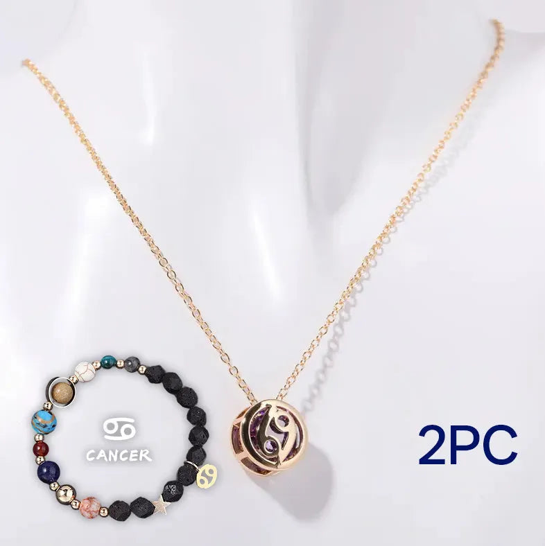 Natural stone beaded necklace and matching bracelet set on a table, showing bead texture.