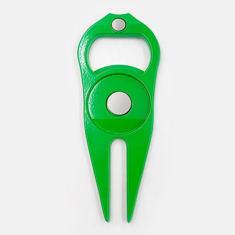 Zinc alloy golf ball yoke bottle opener tool with silver coin marker in black green or silver