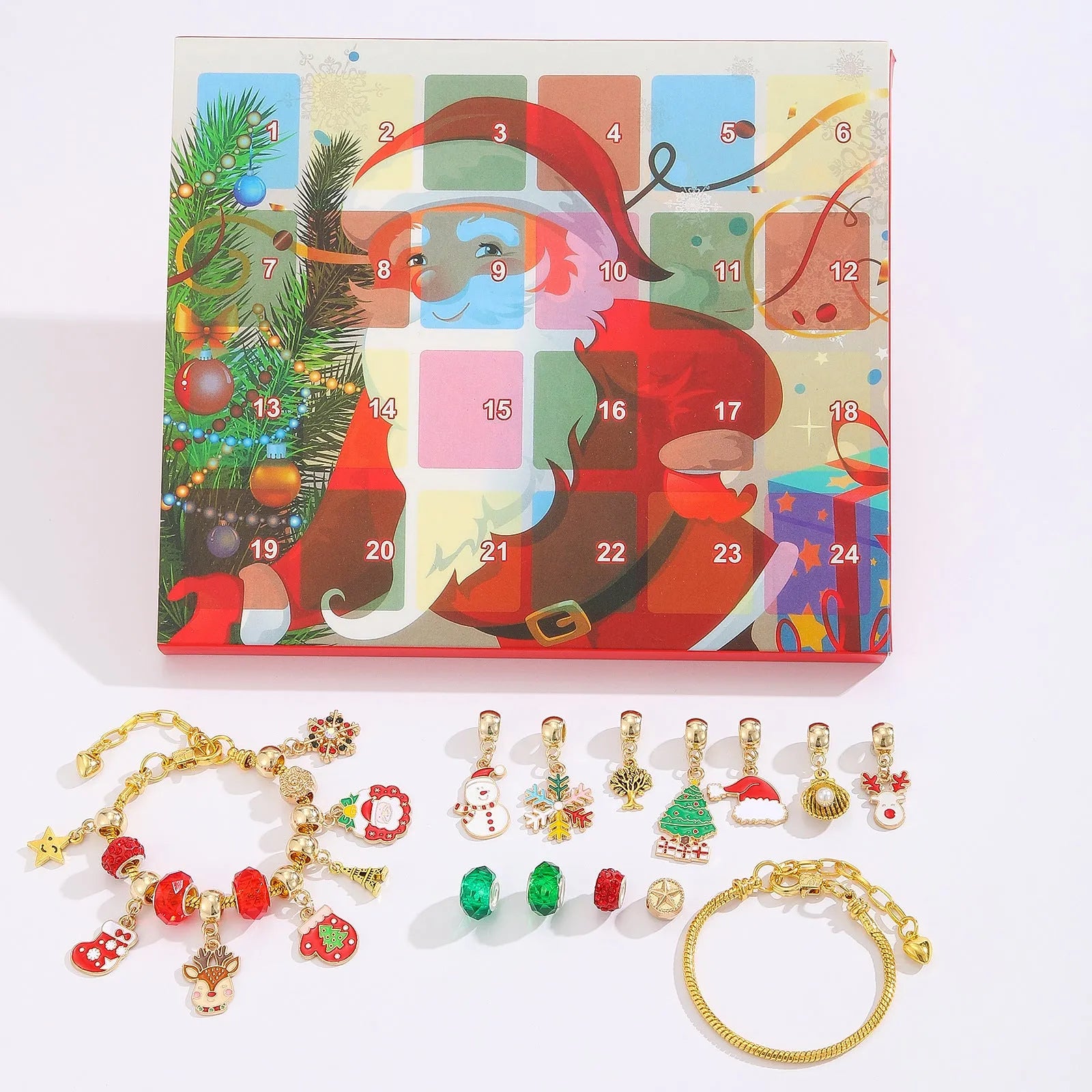 Christmas bead string jewellery gift box set with alloy beads in cartoon style featuring electroplated finish